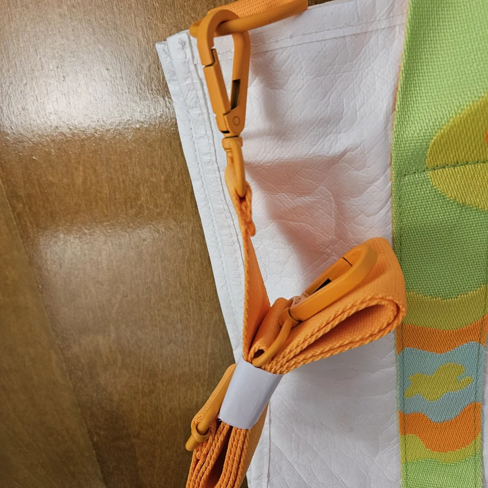 Drunk Elephant White Tote with Lime & Orange Patterned Straps - Picture 3 of 7
